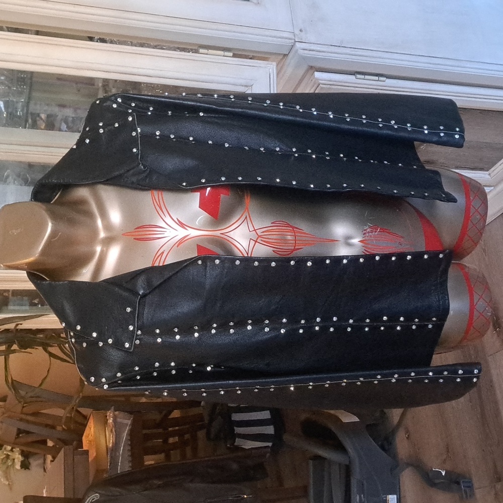CHE BELLA Blk LEATHER & RHINESTONE Jacket *Gorgeous! Medium